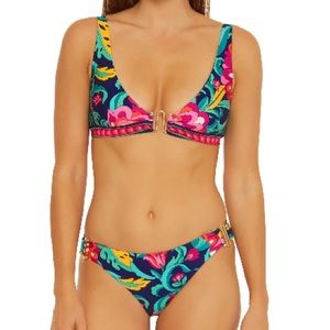 NWT Trina Turk India Garden Wire Accented Bikini Top-Sz 10/Hipster Bottoms-Sz 12